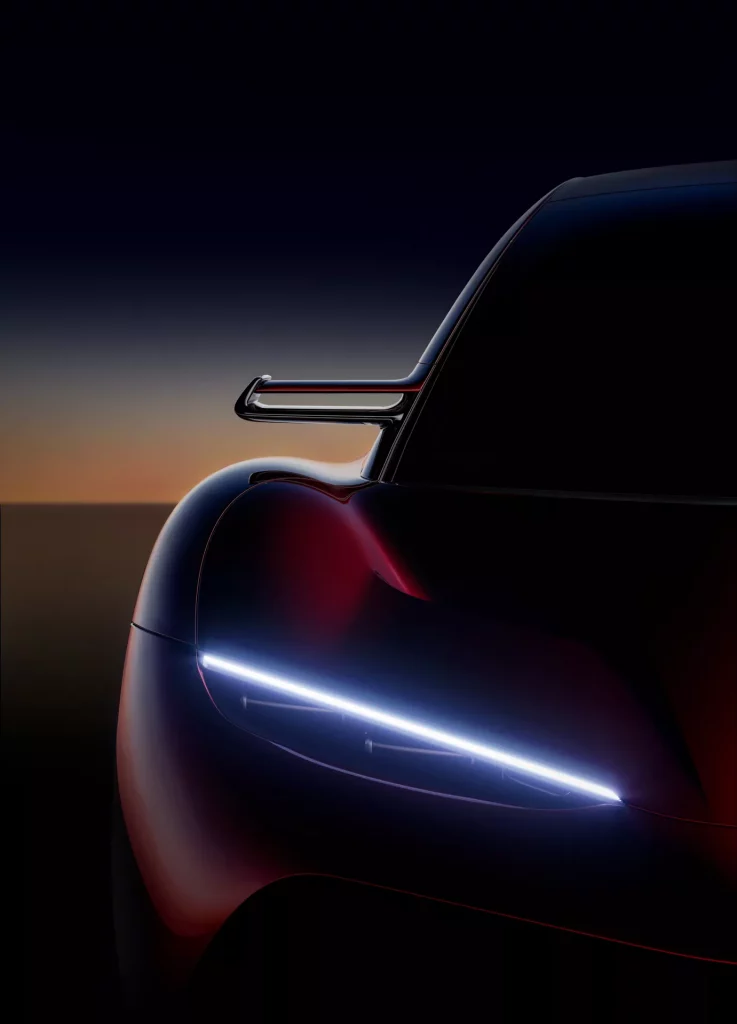 2023 Aehra sedán EV. Imagen teaser frontal.