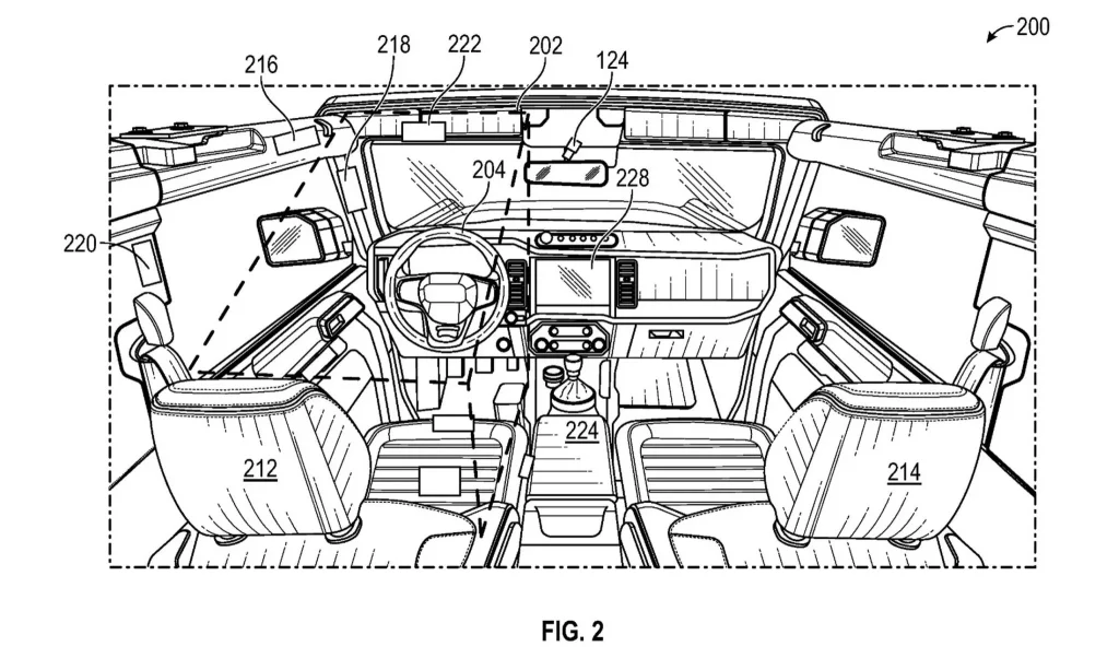 2023 Ford Bronco oficina de patentes. Imagen interior.