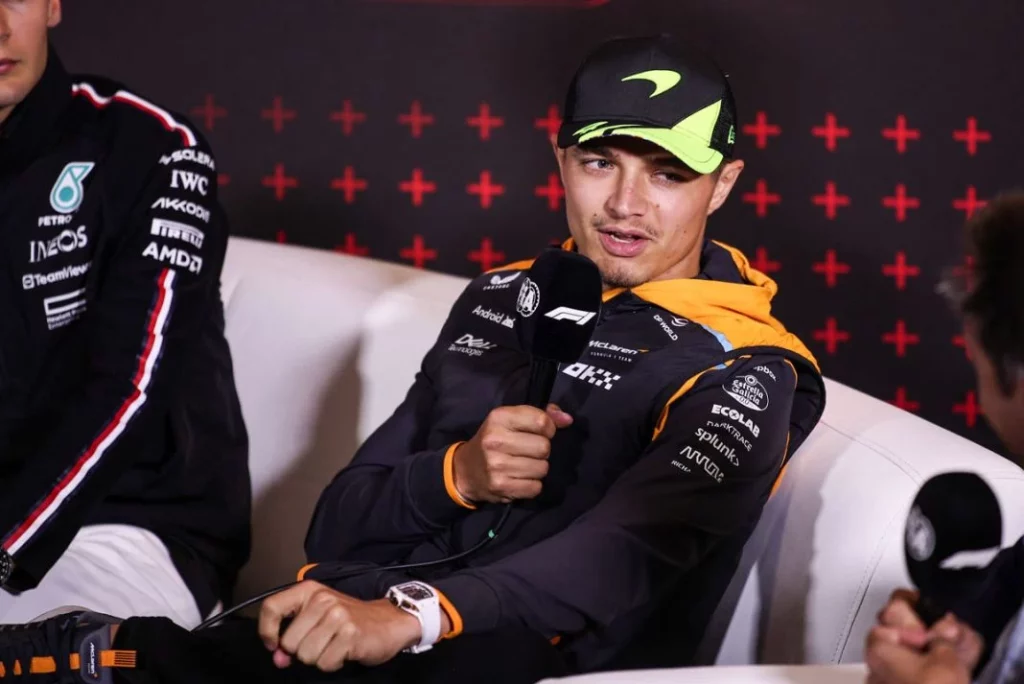 Lando Norris en la rueda de prensa previa al GP de Gran Bretaña