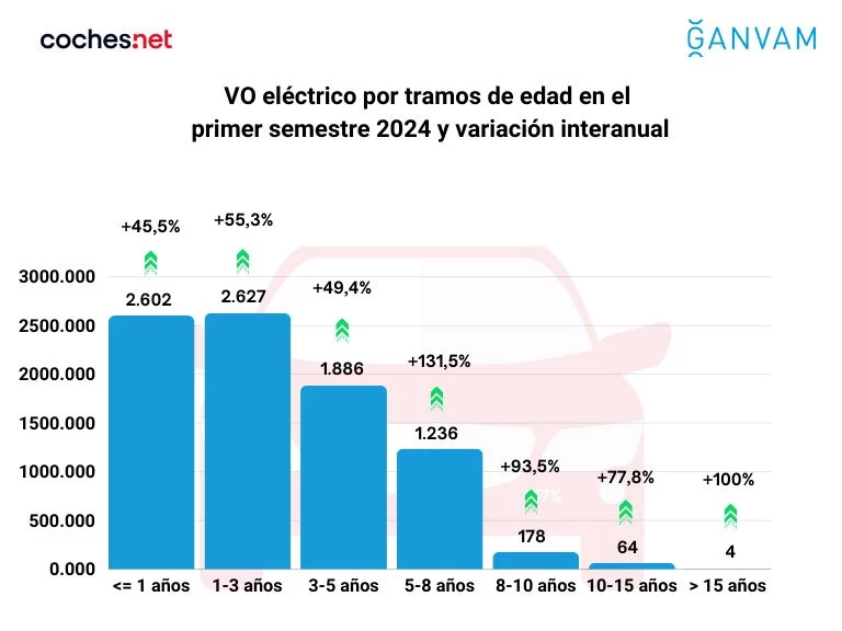 VO electrico por tramos de edad en el primer semestre 2024 y variacion interanual Motor16