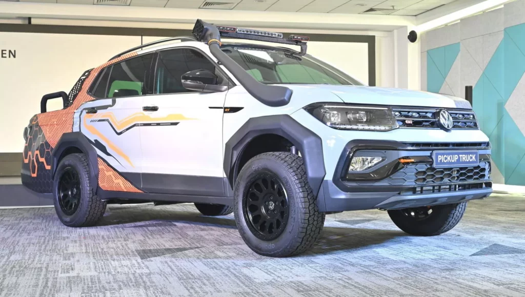 2024 Volkswagen Taigun Pick-Up. India. Imagen delantera.