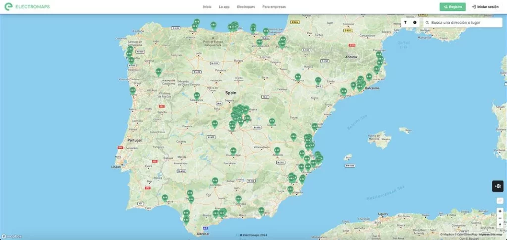 Mapa con las estaciones de carga de Powerdot en España en las que beneficiarse del descuento.