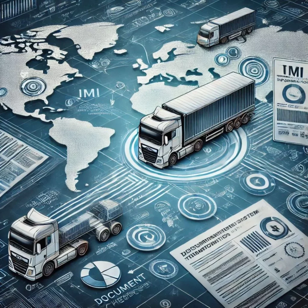 DALL·E 2024 09 19 11.45.24 A detailed image illustrating the concept of the IMI Internal Market Information System used for monitoring the displacement of drivers in road tran 1 Motor16