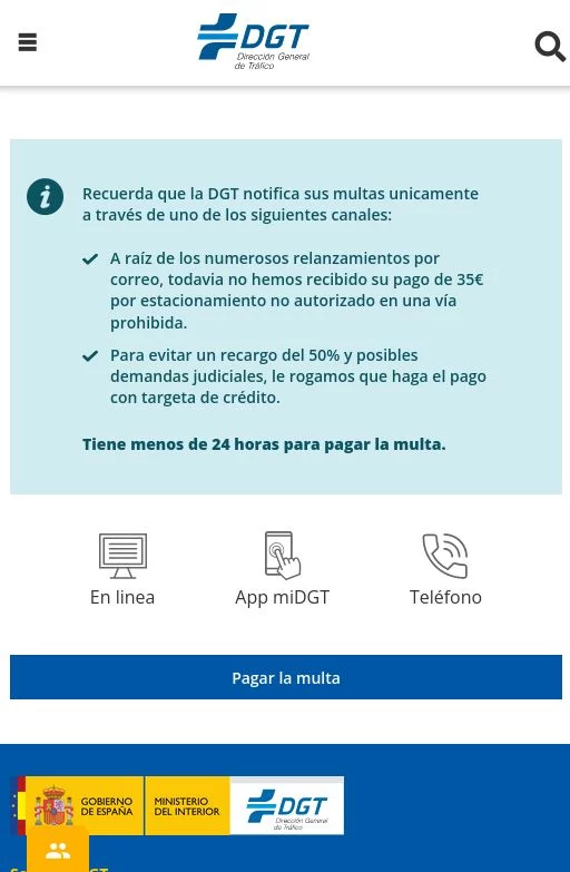 La página web aparenta ser la de la DGT.